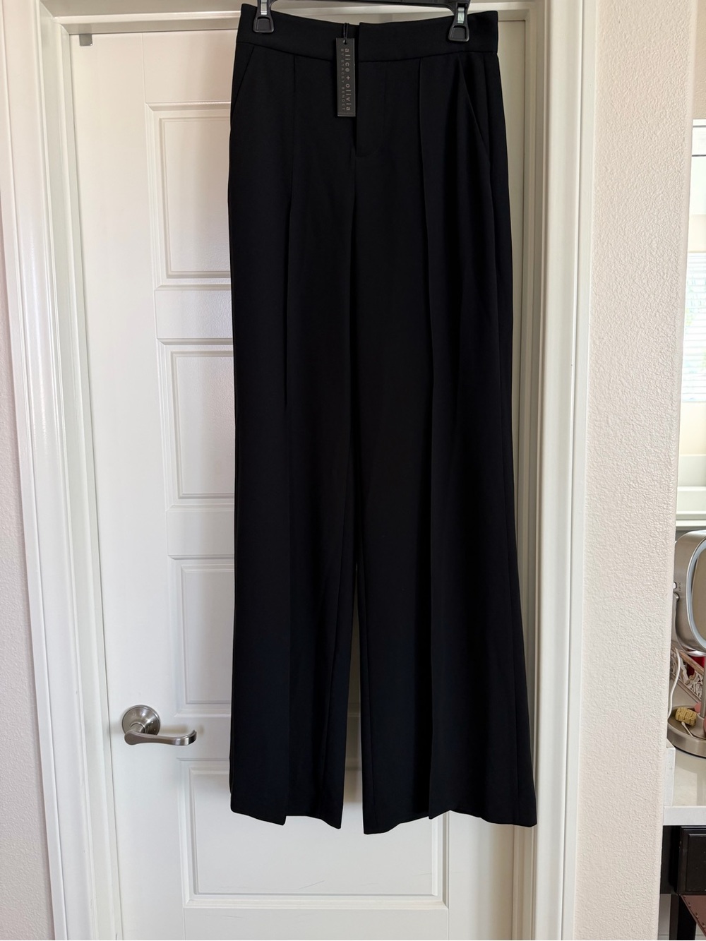 Alice + Olivia Black Stretch Wide-Leg Trousers